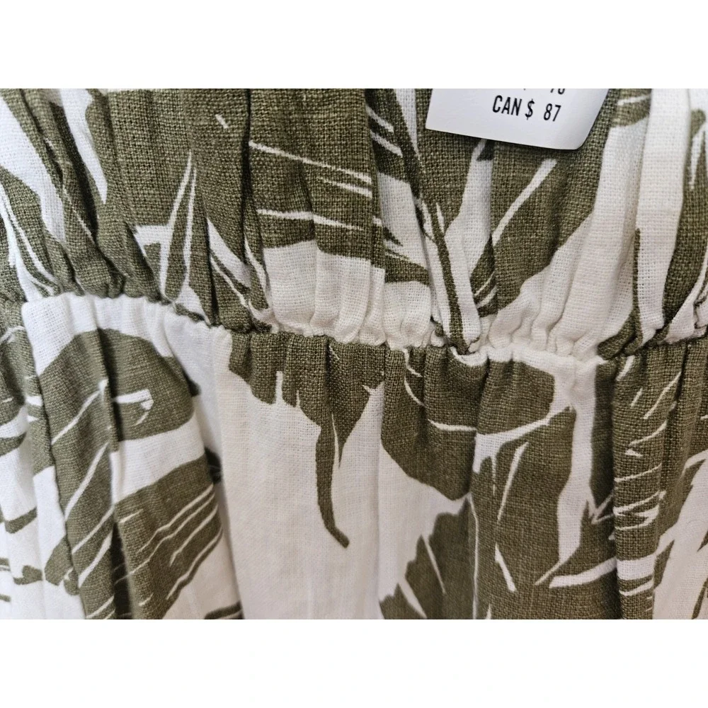 NWT Abercrombie & Fitch Tropical Leaf Print Pockets Babydoll Lined Mini Dress XL